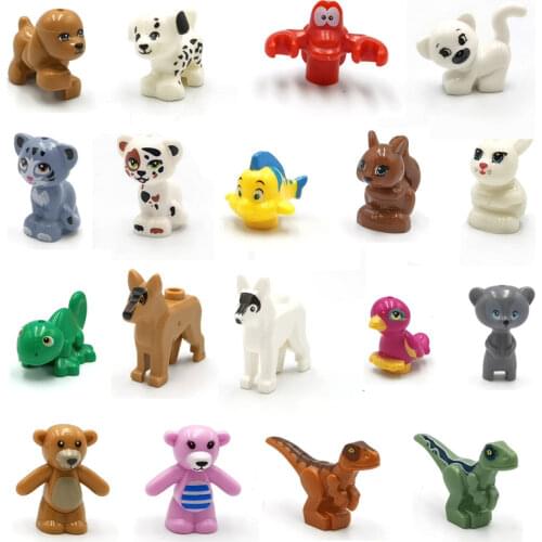 Cute Animals Figures Set Funning Dog Cat Rabbit Zoo Models Building Blocks Toys For Children Assemble Animals Kids Gifts