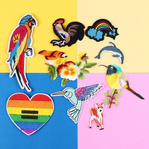 Cartoon Parrot Cock Animal Embroidery Patches For Clothing DIY Iron On Patches On Clothes Foxes Magpie Patch Custom Patch