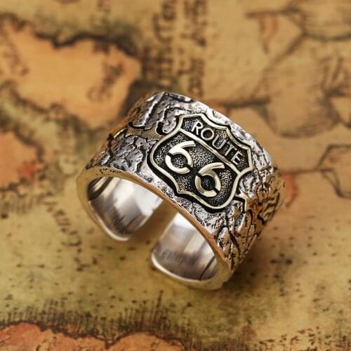 New Style Male Personality Domineering Digital Wide Open Silver Ring Retro Locomotive Wind Index Finger Jewelry Accessories
