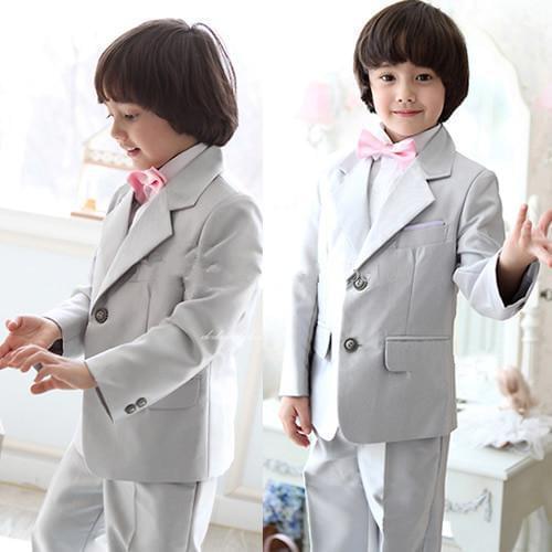 New Silver Gray Grey Boys Formal Wear Boys Wedding Suits Two Button Dress Suits for Boys (Jacket+Pants+Bow Tie)
