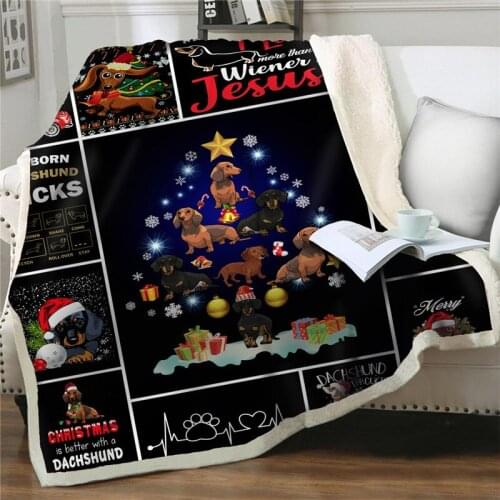 Merry Christmas Dachshund Blanket Bedding Sofa Cover quilt Throw Nap Blanket Travel Picnic Home For Adult Kids on Bed Crib Plane