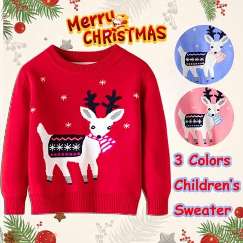 Toddler Kids Boys Girls Clothes Christmas Cartoon Knit Print Sweater Long Sleeve Elk Pattern Knitwear 3 4 5 6 7 Years