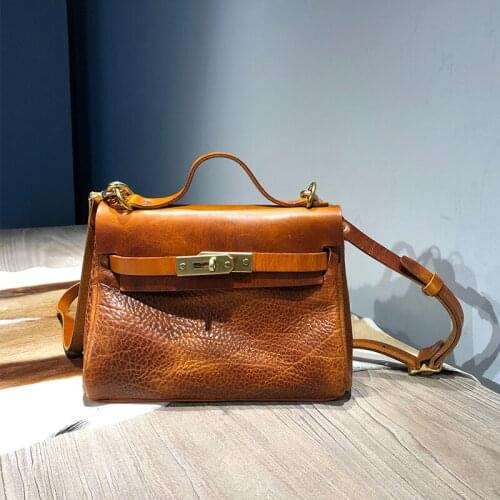 OLN Vintage Designer Big Crossbody Bag Women Retro Vegetable Leather Female Lock Cross Body Bags High Quality Ladies Handbag