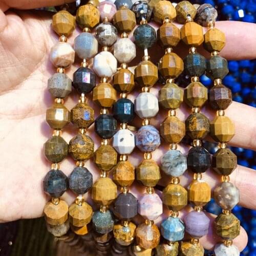 Wholesale Natural Ocean Agates Jaspe r Beads,Hand Cutting Beads 10mm Faceted Gem Stone Loose Beads for jewelry,1string 15.5"