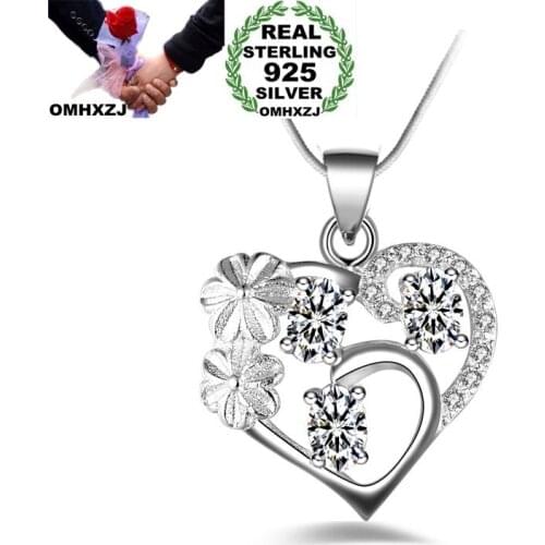 OMHXZJ Wholesale Personality Fashion OL Woman Girl Party Gift White Amethyst Heart AAA Zircon 925 Sterling Silver Necklace NC40
