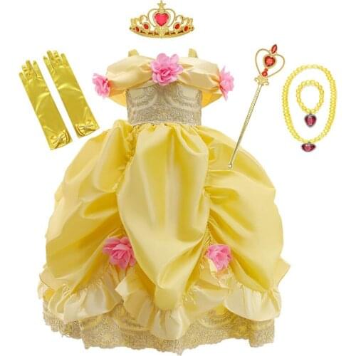 Girls Belle Dress Halloween Beauty and the Beast Costume Toddler Summer Princess Belle Dress Children Carnival Party Ball Gown