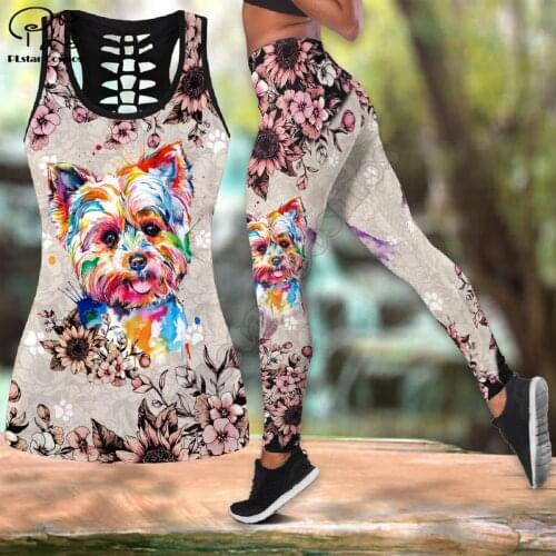 PLstar Cosmos Womens for girl Workout Pants dog 3D Printed Hollow Tanktop sexy Yoga Suit Fitness Soft Legging Drop shipping