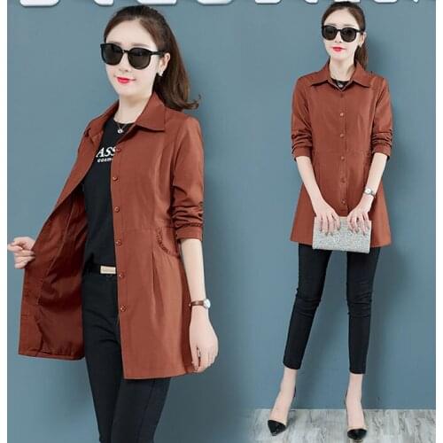 Casual Section Long Windbreaker Female 2019 Spring Autumn Womens Large Size 4XL New Thin Section Fashion Shirt Wild Jacket A191