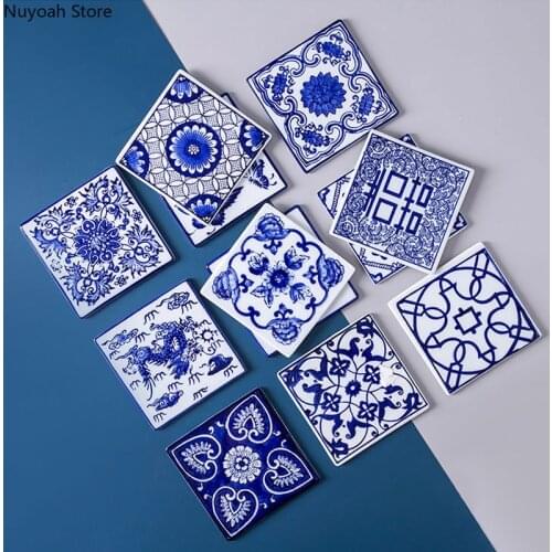 Blue and White Porcelain Tea Coaster Square Coffee Cup Holder Small Saucer Living Room Coffee Table Decoration Accessories