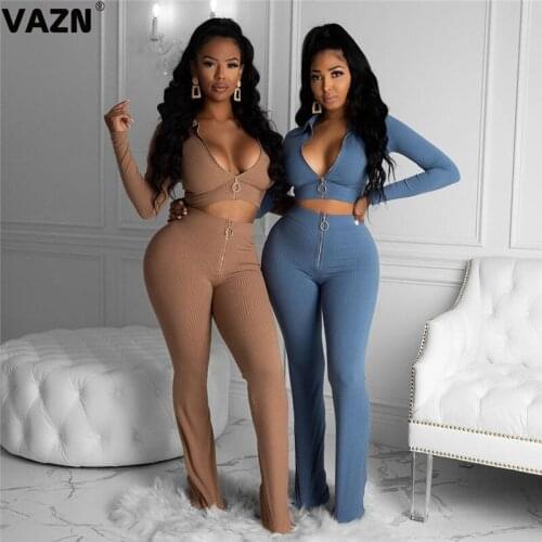 VAZN Autumn Sport V-neck Soft Comfortable Sexy 2020 Set Full sleeve 2 Piece Sets Night Club Young Lady Sport Sets