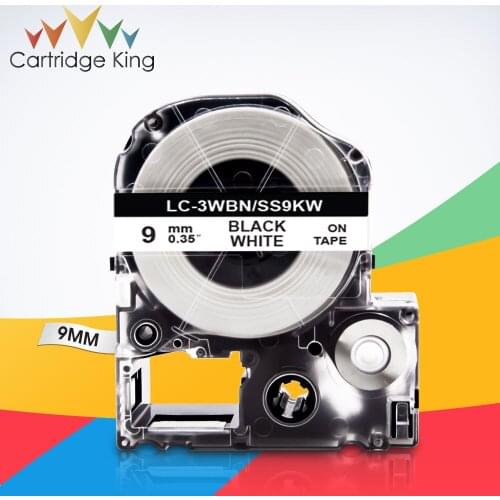 SS9KW LC-3WBN Black on White 9mm Label Tape for Epson King Jim C410 LW-400 LW-400L TepraPro SR45 PRO SR52 SR55 SR130 Label Maker