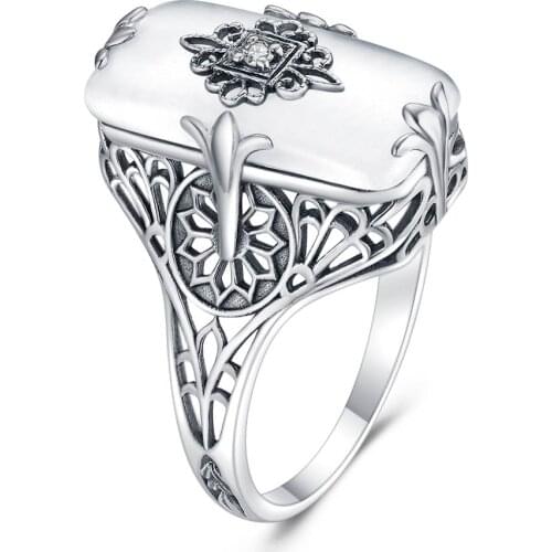 Szjinao Real Sterling Silver Ring For Women Engagement Ring Camphor Gemstones Trendy Handmade Design Unique Silver 925 Jewelry