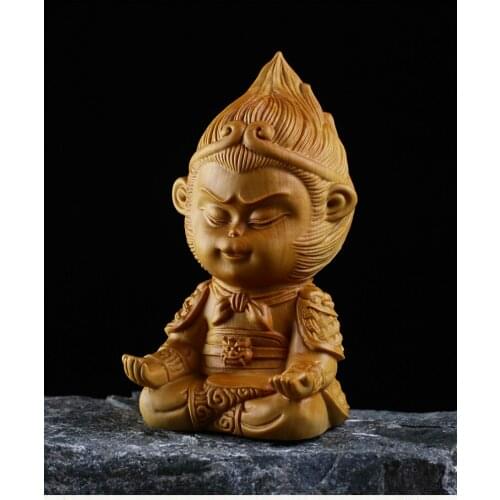 Creative lobular boxwood carvings crafts decorative wooden car decoration new Chinese Home Furnishing Mahatma Sun Wukong