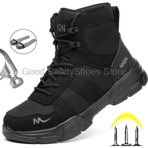 Outdoor Men Work Boots Safety Shoes Anti-puncture Safety Boot Work Steel Toe Shoes Indestructible Desert Combat Boots Protective