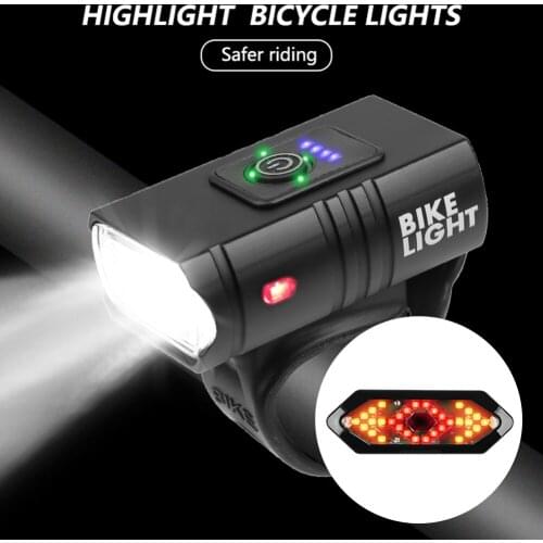 USB Rechargeable Remote Control Turn Cycling Safety Headlight Taillight Set T6 LED Mountain Road Bike Front Rear Tail Lamp 800LM