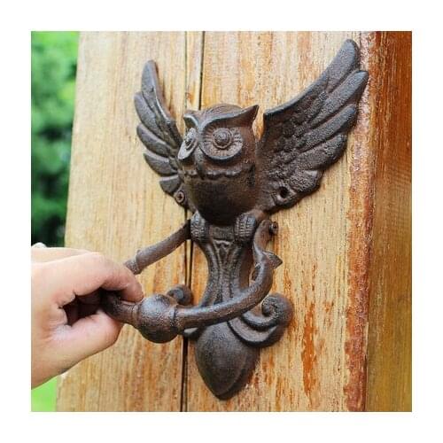 Vintage Door Knocker Cast Iron OWL Decorative Doorknocker Wrought Iron Door Handle Latch Antique Gate Ornate Bird Home Office