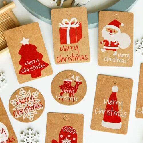 50sets Merry Christmas Kraft Gift Tag Santa Claus Snowflake Deer Xmas Tree Hang Tags Gift Packaging Labels DIY Craft Paper Card