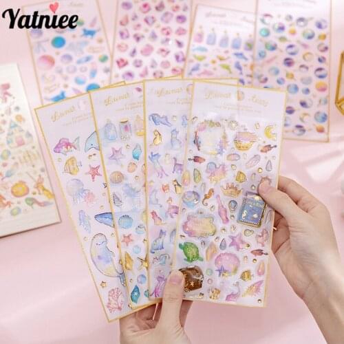 Yatniee 2pcs Crystal Glue Stickers Transparent Diary Decoration Stickers DIY Scrapbooking Stickers Label Stationery Decor