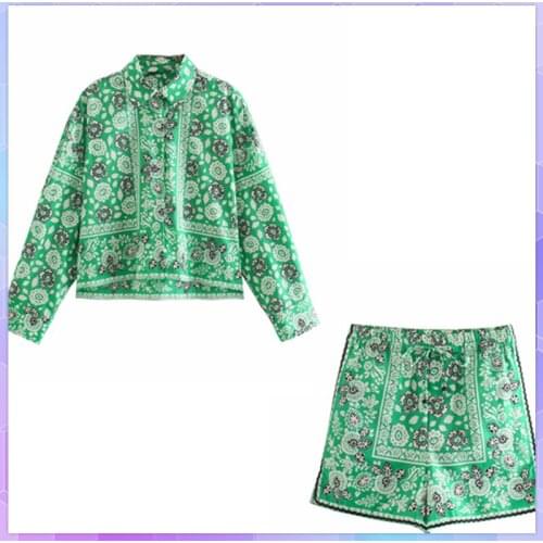 Za Green Tee Shirt Floral Print Women Long Sleeve Top 2021 Summer Side Slit Casual T-shirts Female Regular Fit Crop Tops Ropa