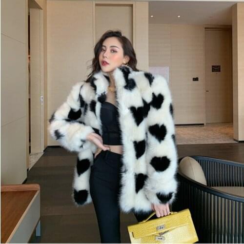 Heart Pattern Faux Lamb Wool Womens Jacket Casual Oversized Outerwear Winter Warm Girls Christmas Jackets Cute Fur Coats