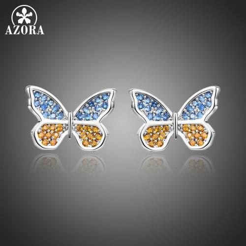 AZORA Shiny Women Stud Earrings Butterfly Shape Design AAA Multicolor Cubic Zircon Party Earring Female Jewelry Gift TE0349