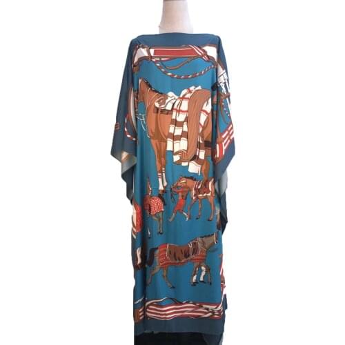 Plus Size Printed Dubai Summer Silk Kaftan maxi dress Dashiki Loose African Womens Boho beach long dress African clothing