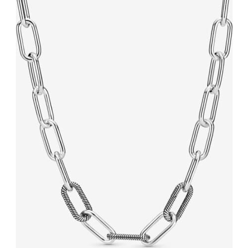 925 Sterling Silver Necklace Me Link Snake Chain Pattern Pan Necklace For Women Bead Charm Diy Jewelry