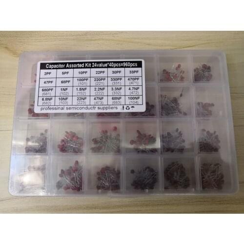 1Box 960CS=24Values*40pcs 2PF to 100NF Ceramic Capacitor kit 222 332 472 682 223 473 683 103 104 101 221 331 471 68 102 22PF NF