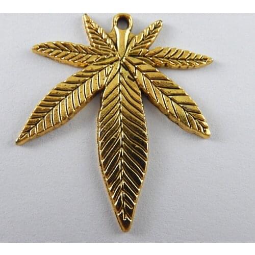 10PCS Top Antique Gold Cannabis Leaves Jewelry Findings Hemp Leaf Necklace Pendant For Man Fashion Bracelet Charms 39*33mm Gift