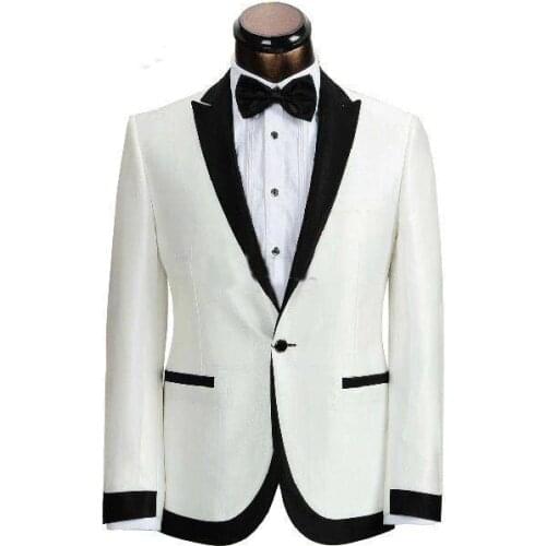 2018 Free ship white tuxedo jacket black lapel Groom Tuxedo Men bright silk white/ivory linen suit /groom wear wedding tuxedos