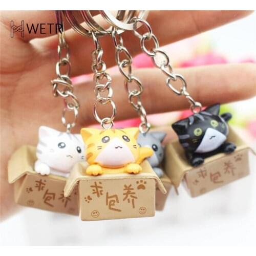 4pcs/lots Random Mixed Style Lovely Cartoon Cat Key Rings Chains Pendant Ornament For Bag Car Keychain