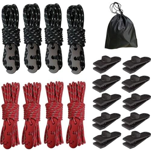 4pcs Camping Tent Windproof Rope with 10pcs S-Shaped Fixing Buckle Outdoor Hiking Portable Canopy Lanyard Hooks Tent Accessories