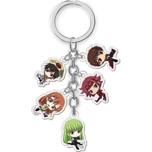5PCS/Set Anime Key Buckle CODE GEASS Lelouch of the Rebellion Acrylic Keychain Comic Figure Transparent Pendants Key Ring