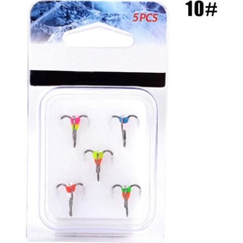 5pcs High Carbon Steel Fishing Hooks Treble Barbed Winter Ices Fishing Treble Hooks Tackle QW
