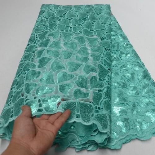 5yards/pc) High quality handcut African organza lace fabric in mint green with allover sequins embroidery for party dress OP004