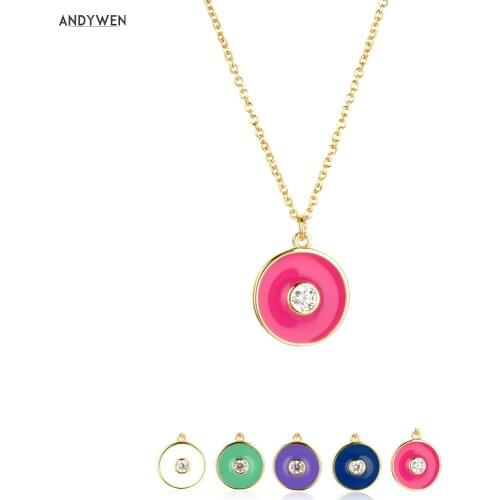 ANDYWEN New 925 Sterling Silver Gold Rose Red Enamel Coins Pendant Crystal Rock Punk 2020 Luxury Jewels Evil Eyes Jewelry