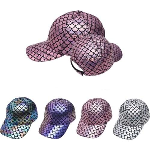 HanXi Cool Fish Scales Baseball Cap for Women Men Fashion Laser Glitter Hip Hop Caps Classical Dome Visor Hat