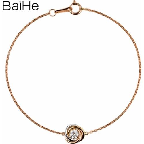 BAIHE Solid 18K Tricolor gold 0.1ct H/SI Natural Diamonds Bracelet Women Trendy Fine Jewelry Wedding Beautiful flowers браслет