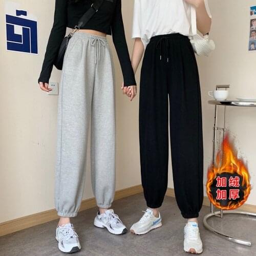 Pants womens 2021 New Fashion Fleece Natural Cotton Elastic Waist Sweatpants Haroun Pants Waist Slacks Female WBX1102