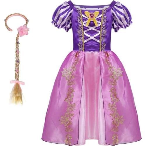 Kids Girls Rapunzel Princess Fairytale Cosplay Costume Child Halloween Party Dress Book Week Clothing Wig Gift