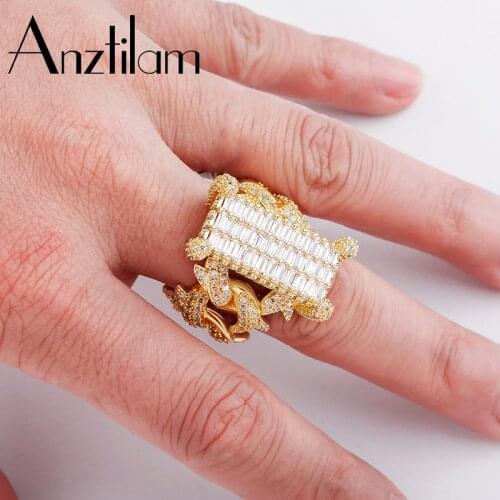 Bling Gold Silver Color Zirconia Stone Personality Square Hip Hop Iced Out Ring For Women Men Goth Finger Rings Jewelry