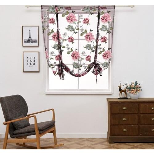 Butterfly Flower Type Roman Short Curtains Use for Living Room Kitchen Burnt-out Flower Tulle Semi-shading Curtains Home Dec