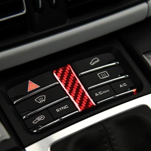 Red Genuine Carbon Fiber For Porsche MACAN 2014-2021 Car Gear Shift Button Cover Trim Styling Sticker