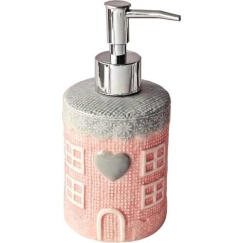 Creative Pink House Ceramic Soap Dispenser Shower Gel Shampoo Bottle Travel Bathroom Supplies Liquid Container Empty Pump Bottle