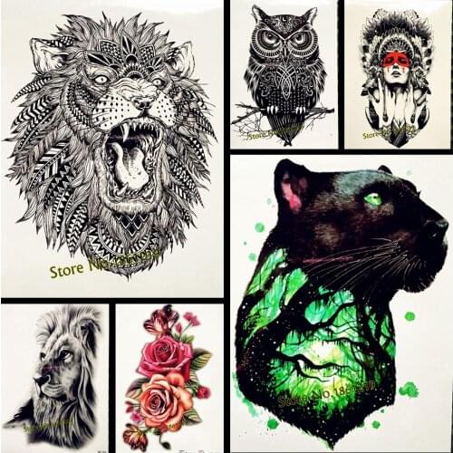Hot Fashion Indian King Lion Head Designs Flash Tattoo Black Waterproof Tattoo Sticker GB496 Men Body Art Arm Sleeve Tatoo Lions