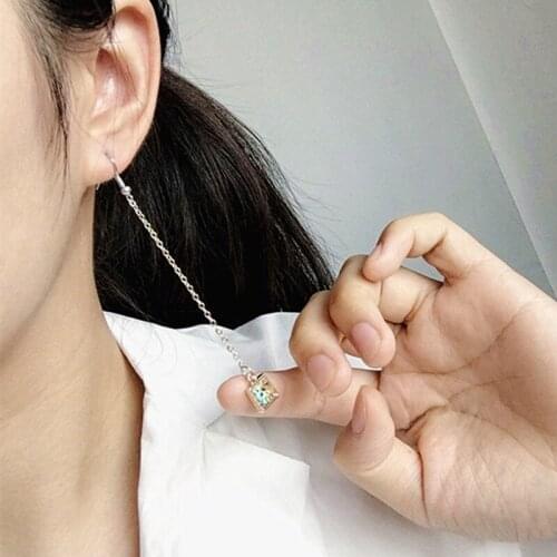 Fashion Bohemian Tassel Long Earrings For Women Ear Clip Green Texture Geometric Square Earrings Fashion Jewelry Gift Wholesale