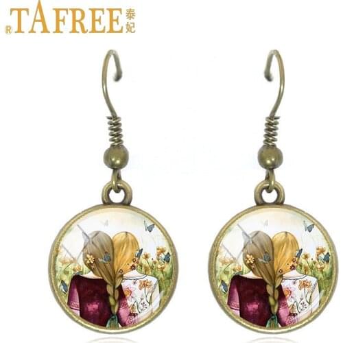 TAFREE Fashion Handmade Glass Gem decoration Hot earrings cartoon girl For Good friend sister birthday gift jewelry ST58