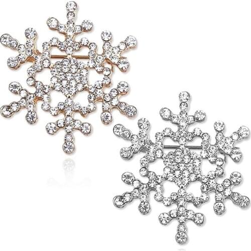Fashion Rhinestone Snowflake Brooch For Women Gold Crystal Snow flake Winter Sweater Shirt Suit Collar Needle Jewelry