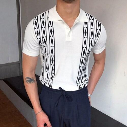 2021 European And American New Trend Mens Spring And Summer New jacquard Sweater Lapel Short-sleeved Slim T-shirt