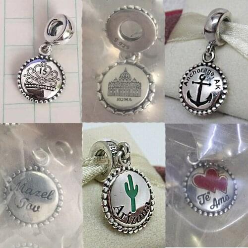 2020 New High-quality Silver 925 Anchorage Alaska Dangle, Arizona Cactus Enamel Dangle Charm DIY Original Woman Jewelry Gift